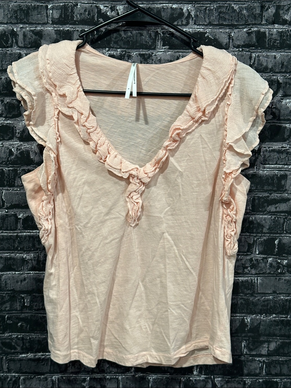 Anthropologie Peach Ruffle V-Neck Blouse